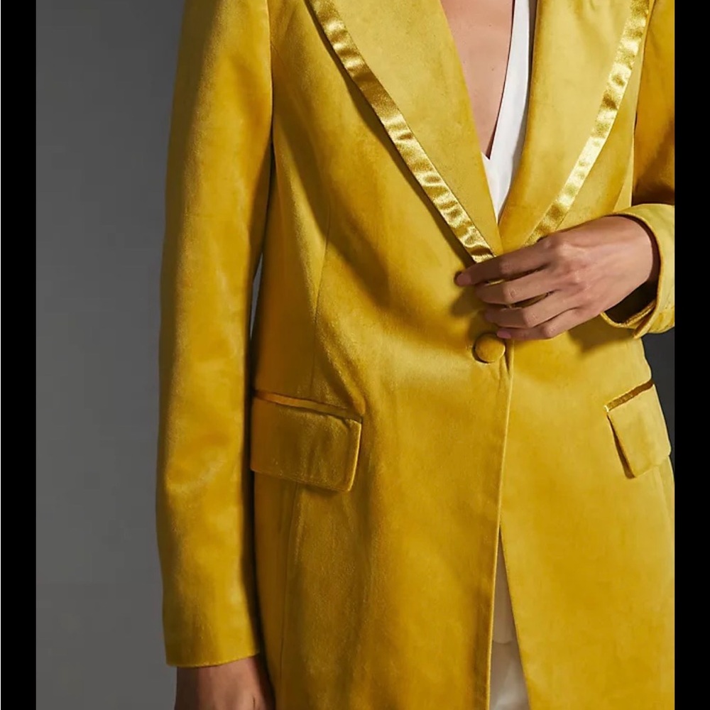 Avec Les Filles Yellow Blazer with Satin Trim